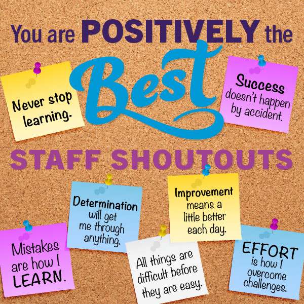 Staff Shoutouts bulletin board