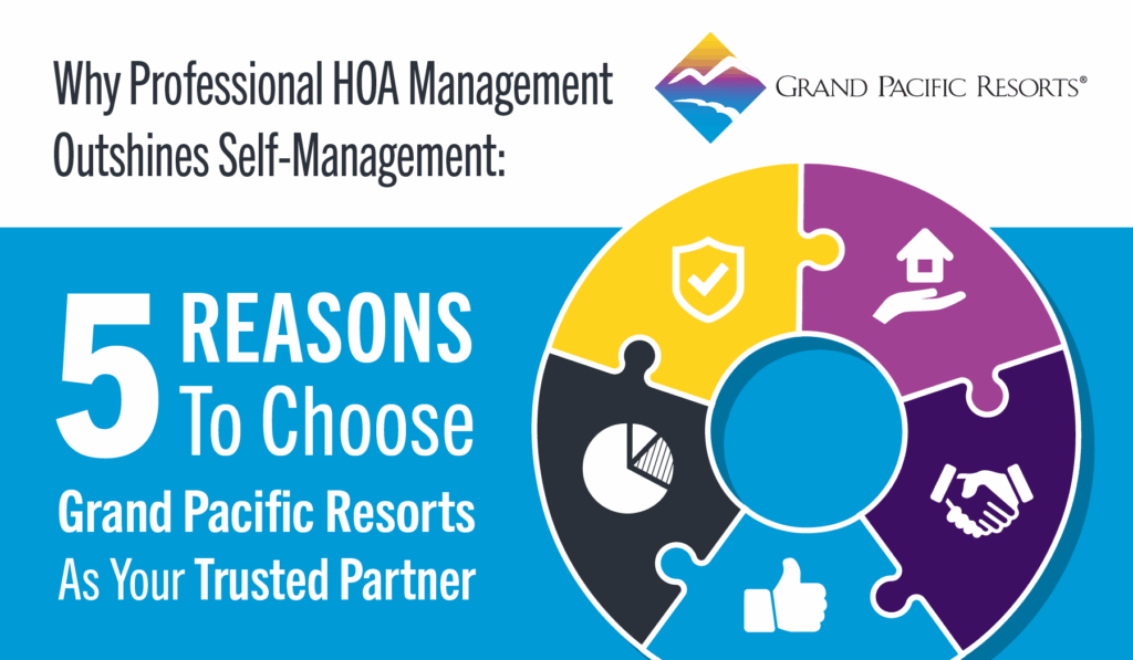 Blog graphic with puzzle pieces listing the 5 reasons to choose HOA management